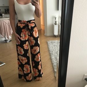 Foral plus size orange pants